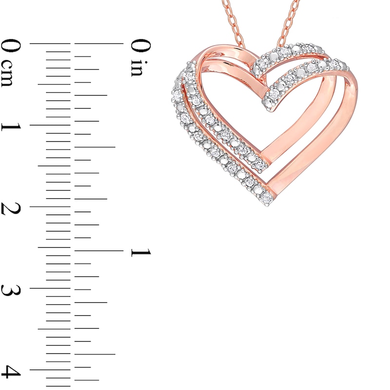 Main Image 3 of 1/5 CT. T.W. Diamond Double Open Heart Pendant in Sterling Silver with Rose Rhodium