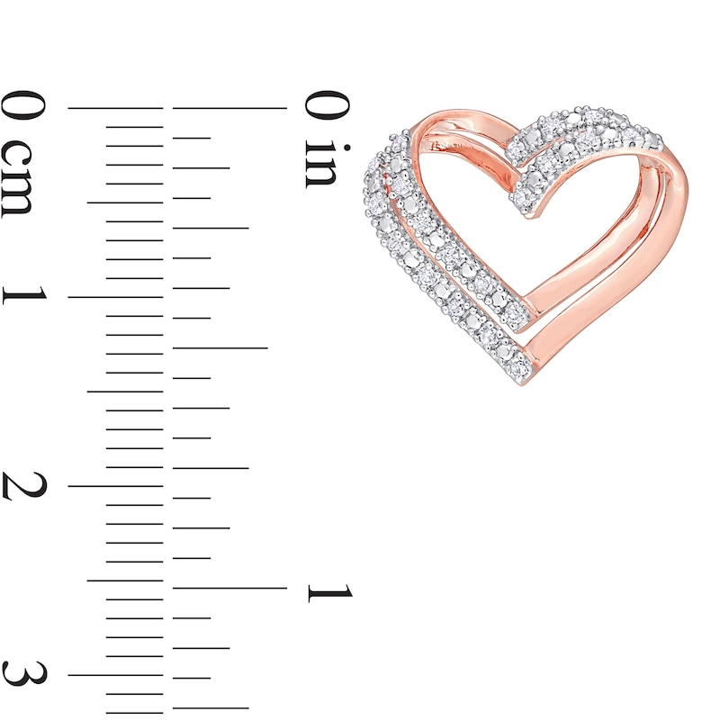Main Image 3 of 1/5 CT. T.W. Diamond Double Open Heart Stud Earrings in Sterling Silver with Rose Rhodium