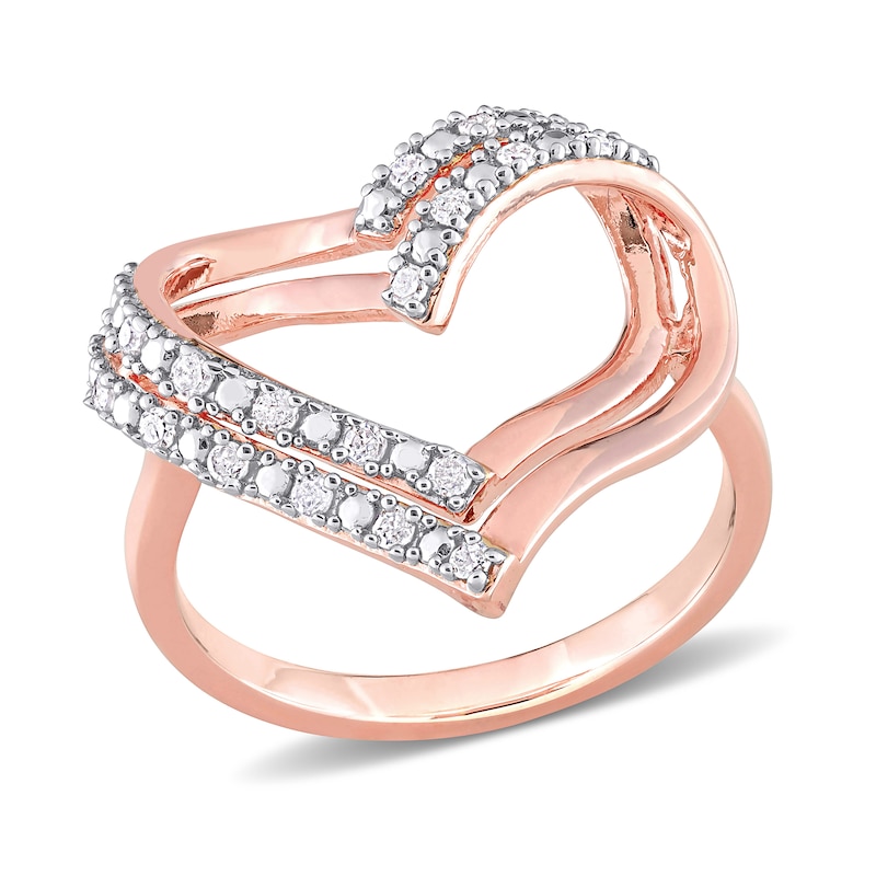 Main Image 1 of 1/5 CT. T.W. Diamond Double Row Heart Ring in Sterling Silver with Rose Rhodium
