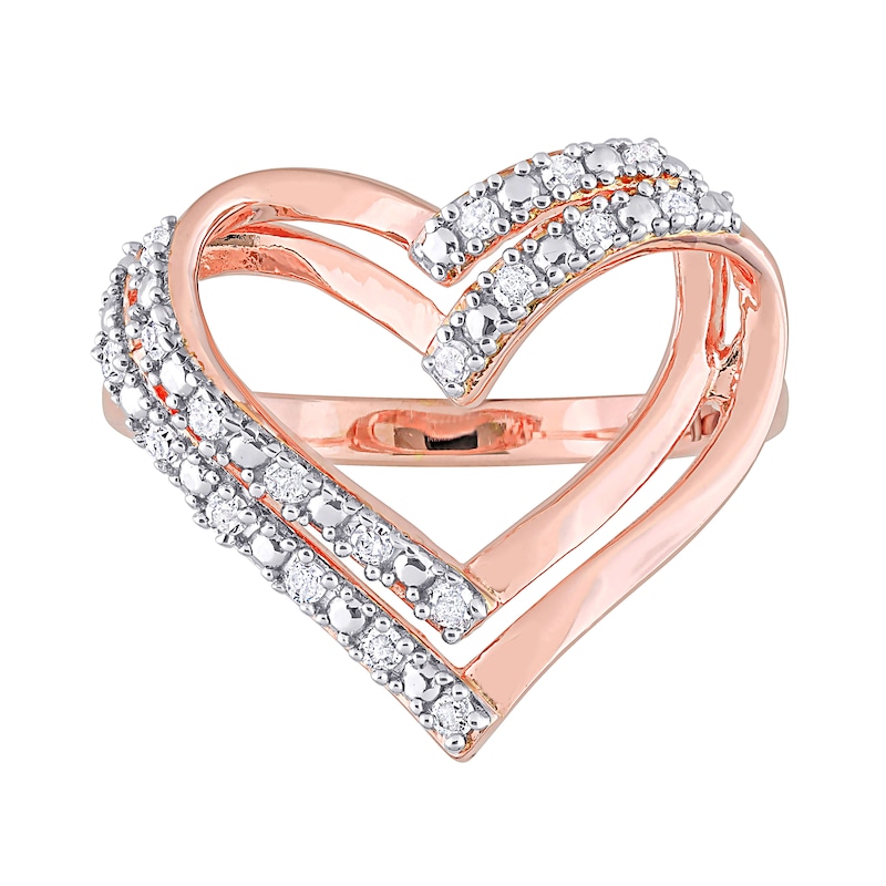 Main Image 4 of 1/5 CT. T.W. Diamond Double Row Heart Ring in Sterling Silver with Rose Rhodium