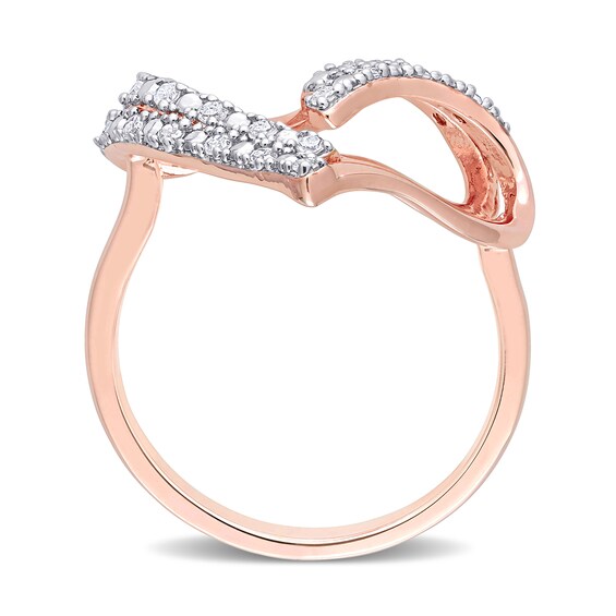 1/5 CT. T.w. Diamond Double Row Heart Ring in Sterling Silver with Rose Rhodium