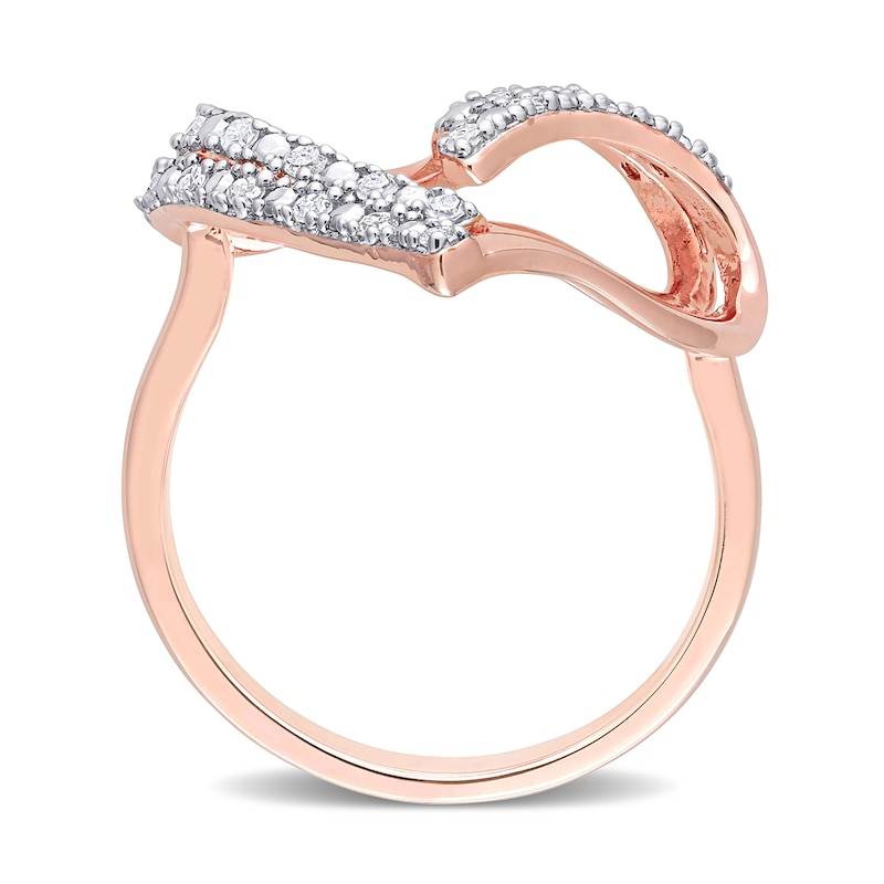 Main Image 5 of 1/5 CT. T.W. Diamond Double Row Heart Ring in Sterling Silver with Rose Rhodium