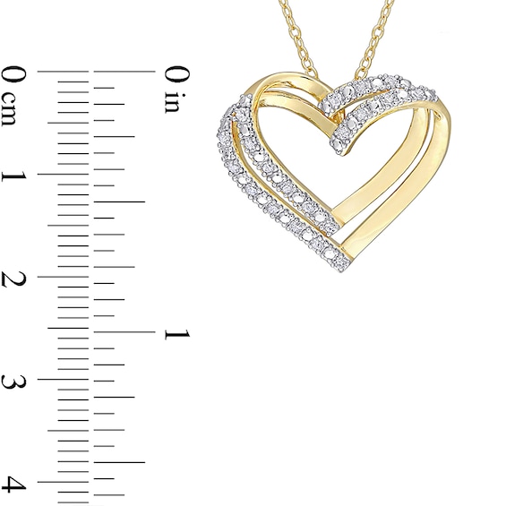 1/5 CT. T.w. Diamond Layered Double Heart Pendant in Sterling Silver with Yellow Rhodium