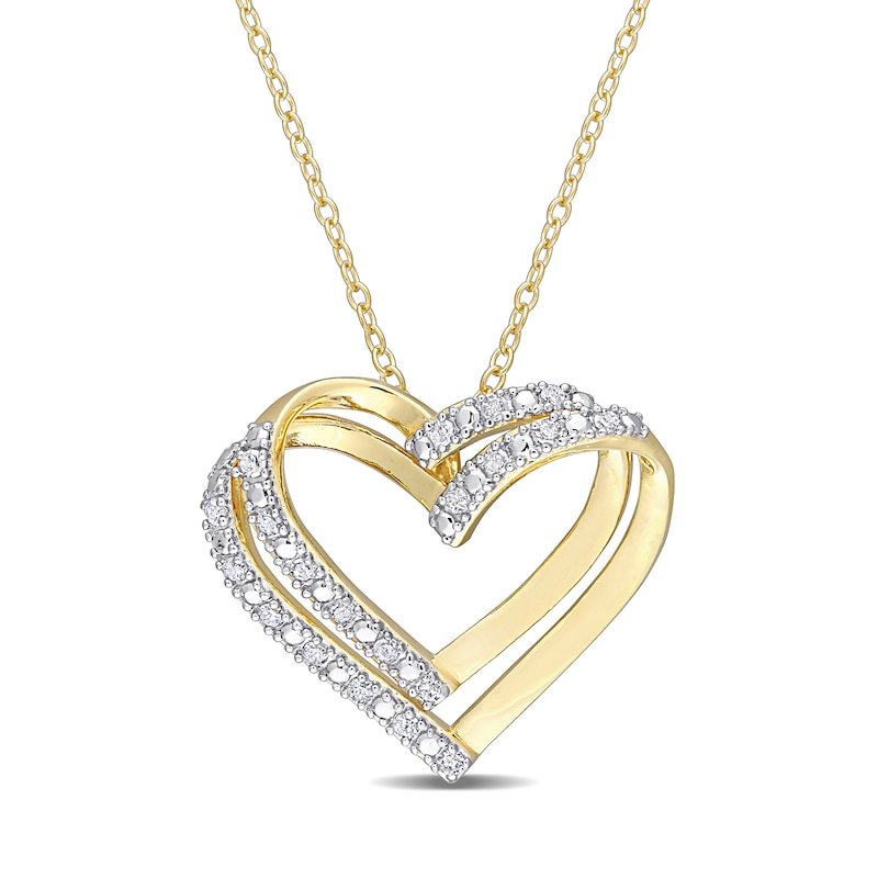 Main Image 1 of 1/5 CT. T.W. Diamond Layered Double Heart Pendant in Sterling Silver with Yellow Rhodium