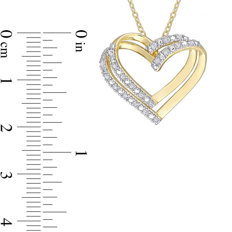 Main Image 3 of 1/5 CT. T.W. Diamond Layered Double Heart Pendant in Sterling Silver with Yellow Rhodium