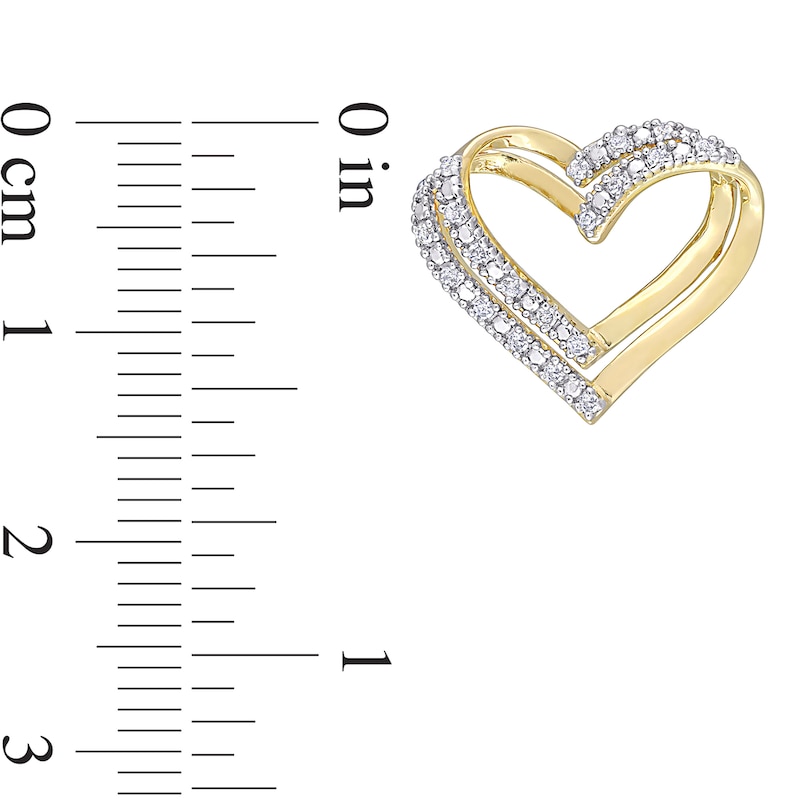 Main Image 3 of 1/5 CT. T.W. Diamond Layered Double Heart Stud Earrings in Sterling Silver with Yellow Rhodium