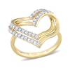 Thumbnail Image 1 of 1/5 CT. T.W. Diamond Double Row Open Heart Ring in Sterling Silver with Yellow Rhodium