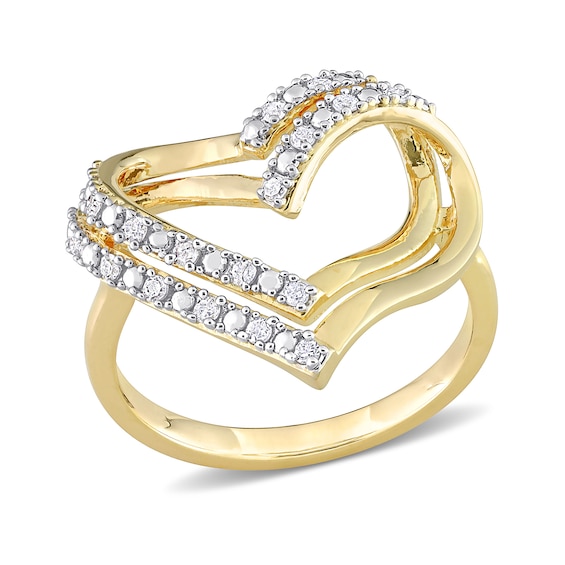 1/5 CT. T.w. Diamond Double Row Open Heart Ring in Sterling Silver with Yellow Rhodium