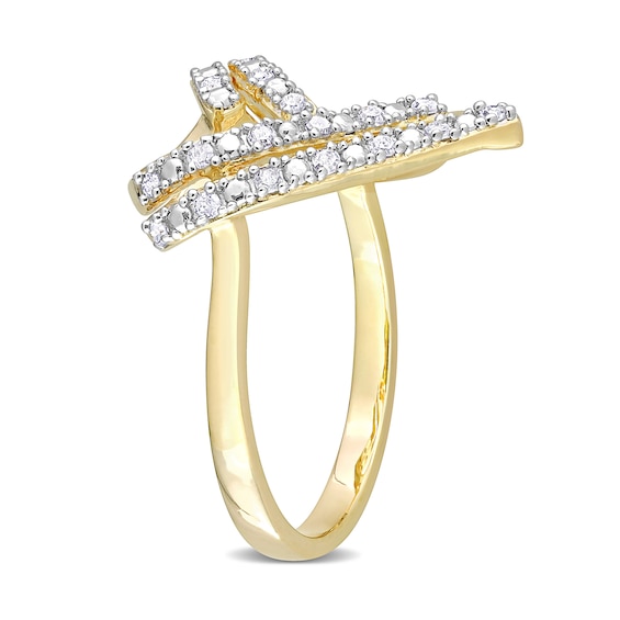 1/5 CT. T.w. Diamond Double Row Open Heart Ring Sterling Silver with Yellow Rhodium