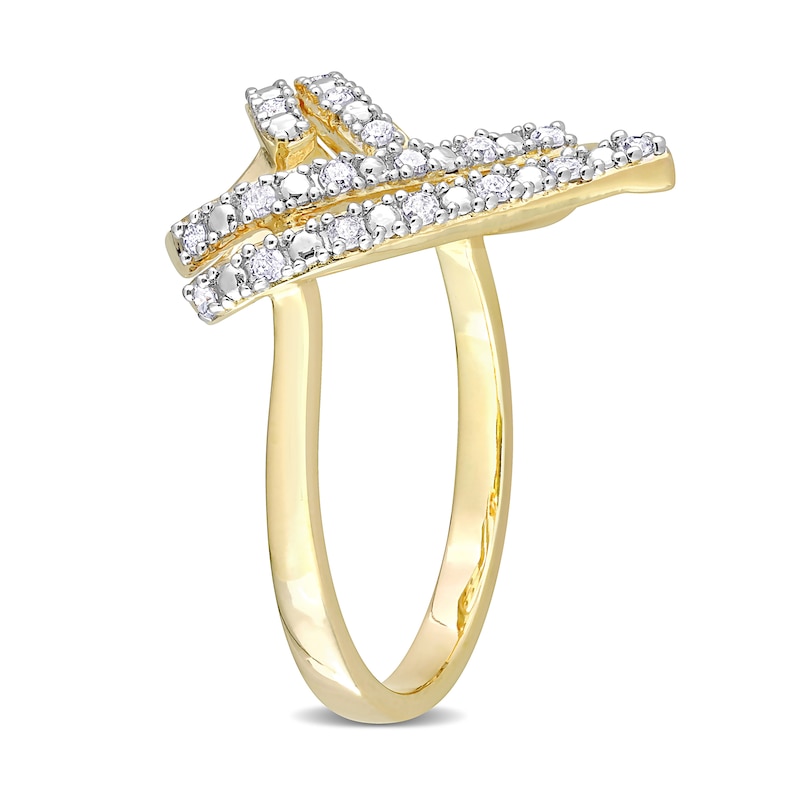Main Image 3 of 1/5 CT. T.W. Diamond Double Row Open Heart Ring in Sterling Silver with Yellow Rhodium