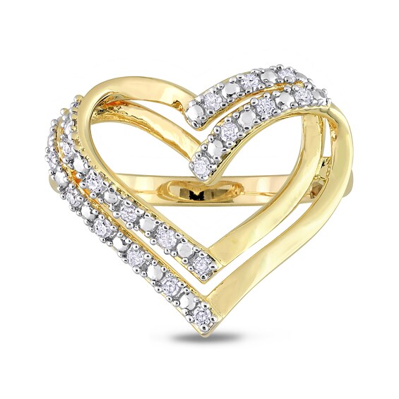 1/5 CT. T.w. Diamond Double Row Open Heart Ring Sterling Silver with Yellow Rhodium