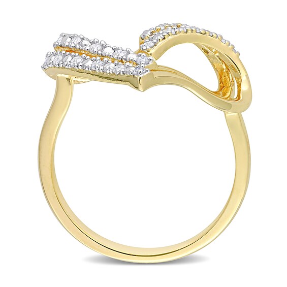1/5 CT. T.w. Diamond Double Row Open Heart Ring Sterling Silver with Yellow Rhodium