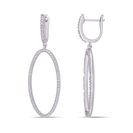 1/10 CT. T.W. Diamond Oval Open Circle Drop Earrings in Sterling Silver