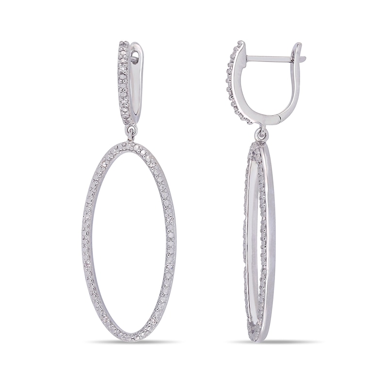 Main Image 1 of 1/10 CT. T.W. Diamond Oval Open Circle Drop Earrings in Sterling Silver