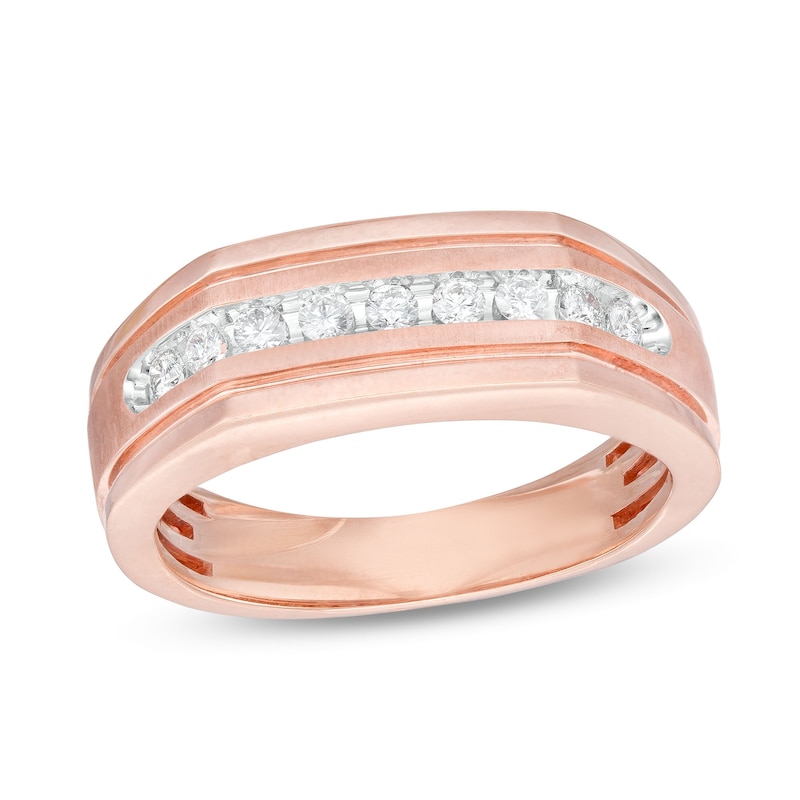 Main Image 1 of 1/4 CT. T.W. Diamond Nine Stone Squared Wedding Band in 10K Rose Gold