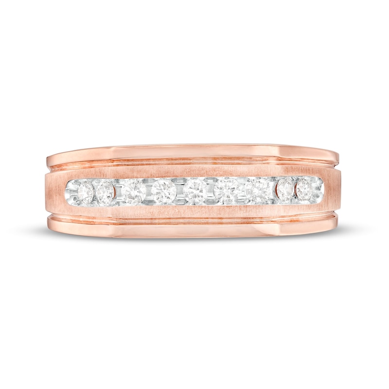 Main Image 4 of 1/4 CT. T.W. Diamond Nine Stone Squared Wedding Band in 10K Rose Gold