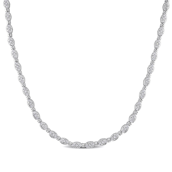 1/2 CT. T.w. Oval Multi-Diamond Beaded Alternating Necklace in Sterling Silver - 17"