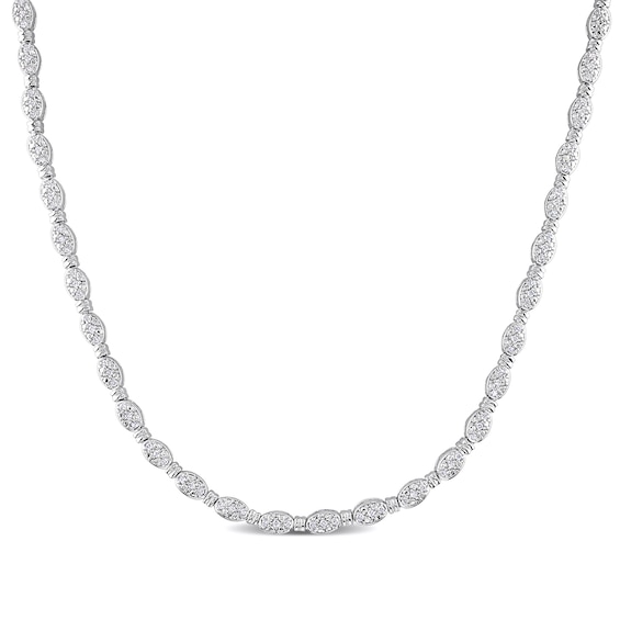 1/2 CT. T.w. Oval Multi-Diamond Beaded Alternating Necklace in Sterling Silver - 17"