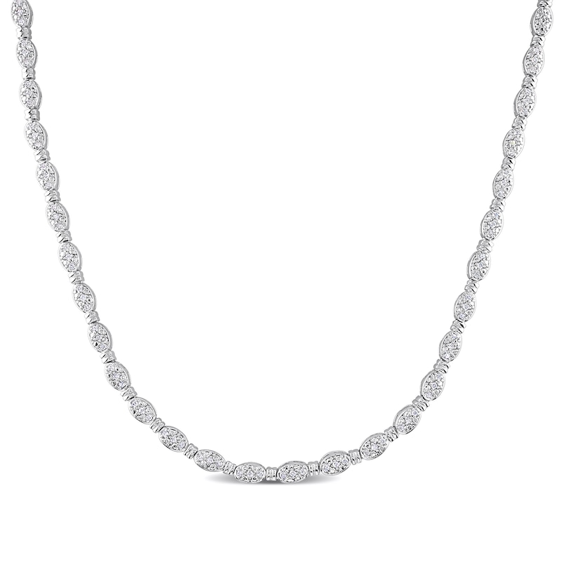 Main Image 1 of 1/2 CT. T.W. Oval Multi-Diamond Beaded Alternating Necklace in Sterling Silver - 17"