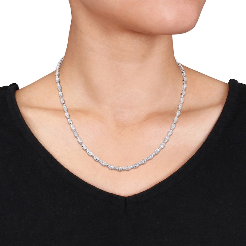 Main Image 2 of 1/2 CT. T.W. Oval Multi-Diamond Beaded Alternating Necklace in Sterling Silver - 17"