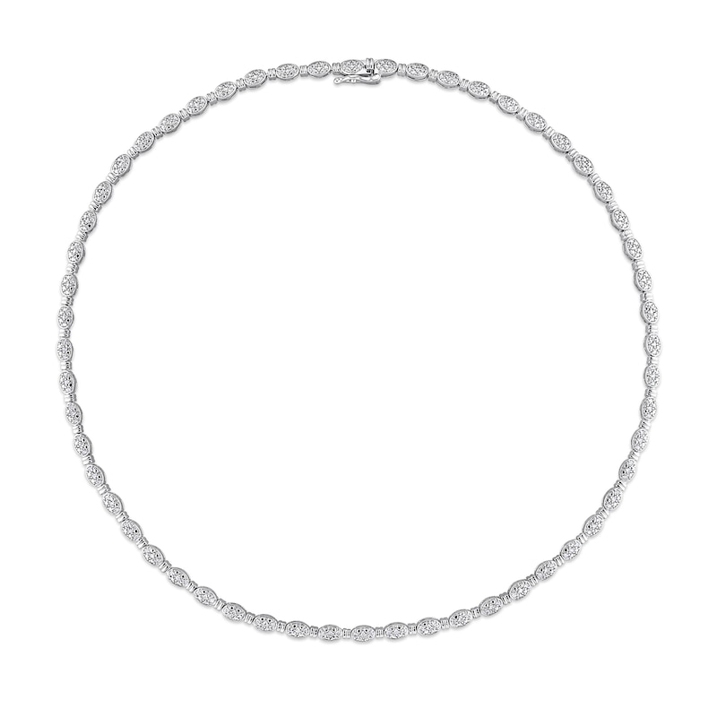 Main Image 3 of 1/2 CT. T.W. Oval Multi-Diamond Beaded Alternating Necklace in Sterling Silver - 17"