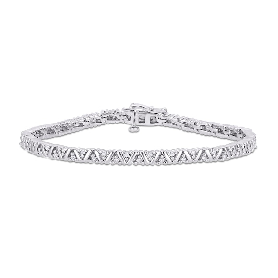 1 CT. T.w. Diamond Triad Alternating Link Bracelet in Sterling Silver - 7.25"