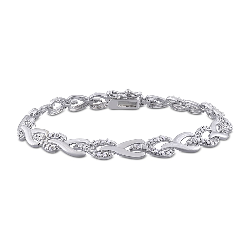 Main Image 1 of 1 CT. T.W. Diamond Braided Alternating Link Bracelet in Sterling Silver 