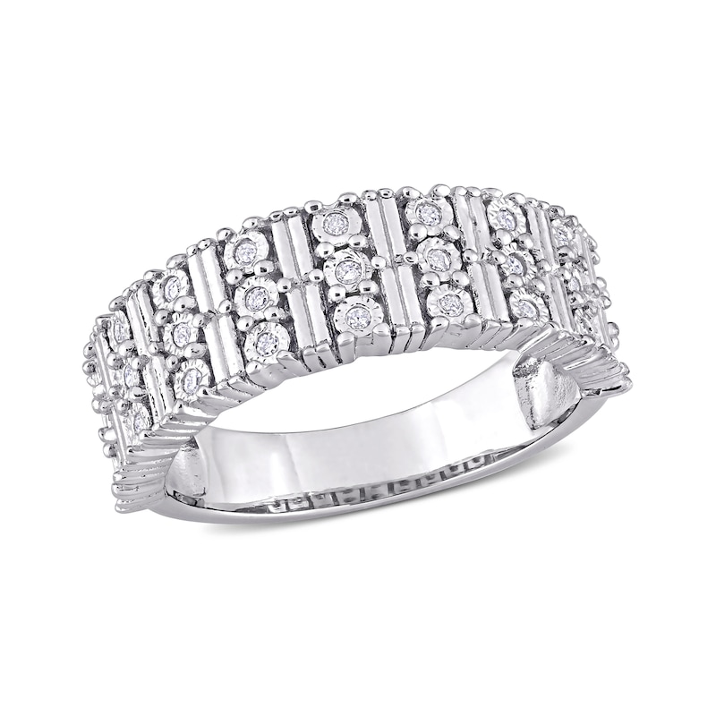 Main Image 1 of 1/6 CT. T.W. Diamond Station Triple Row Ring in Sterling Silver 