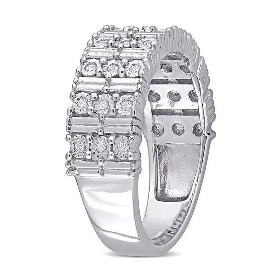 1/6 CT. T.w. Diamond Station Triple Row Ring in Sterling Silver