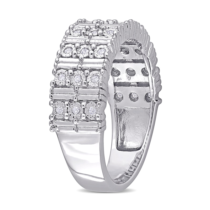 Main Image 3 of 1/6 CT. T.W. Diamond Station Triple Row Ring in Sterling Silver 