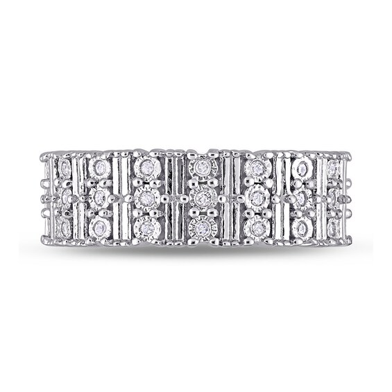 1/6 CT. T.w. Diamond Station Triple Row Ring in Sterling Silver