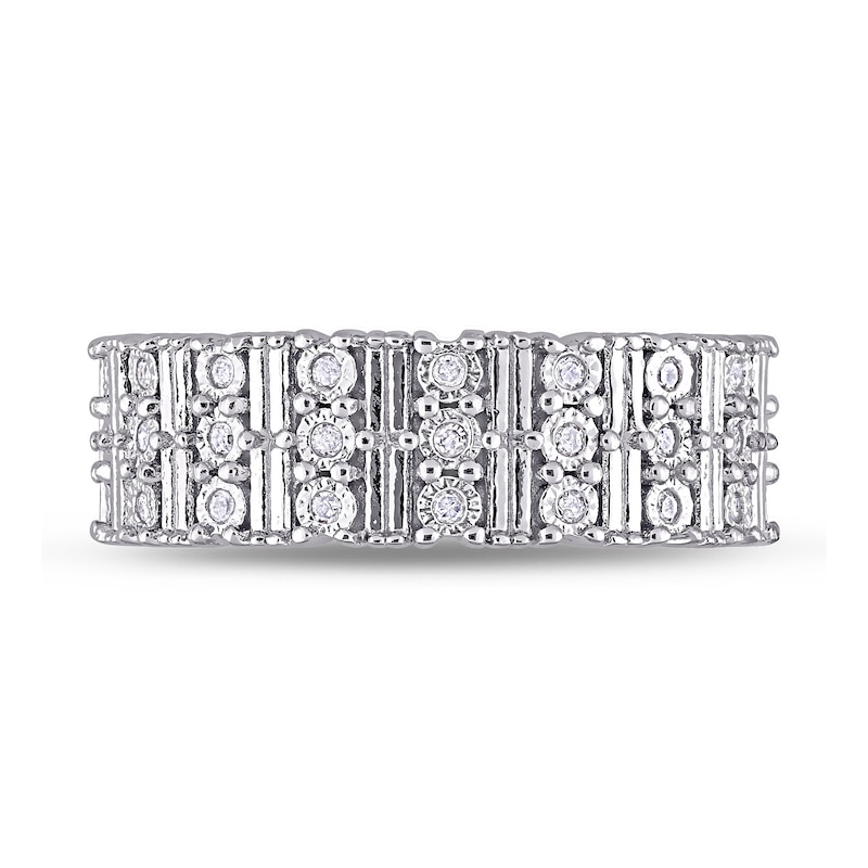 Main Image 4 of 1/6 CT. T.W. Diamond Station Triple Row Ring in Sterling Silver 