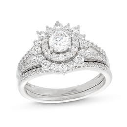 1 CT. T.W. Diamond Double Flower Frame Split Shank Bridal Set in 10K White Gold (J/I3)