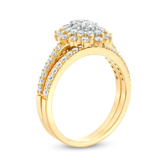 1 CT. T.w. Oval-Shaped Multi-Diamond Double Flower Frame Bridal Set in 10K Gold (J/I3)