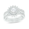 Thumbnail Image 1 of 1-1/6 CT. T.W. Diamond Double Flower Frame Three Piece Bridal Set in 10K White Gold (J/I3)