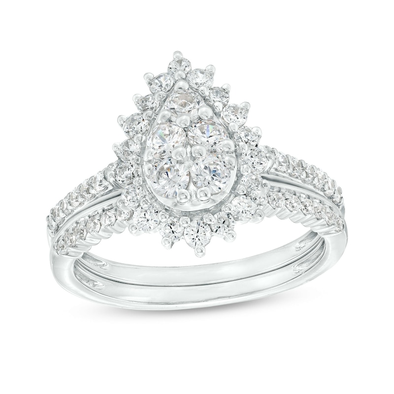 Main Image 1 of 1 CT. T.W. Pear-Shaped Multi-Diamond Floral Frame Bridal Set in 10K White Gold (J/I3)
