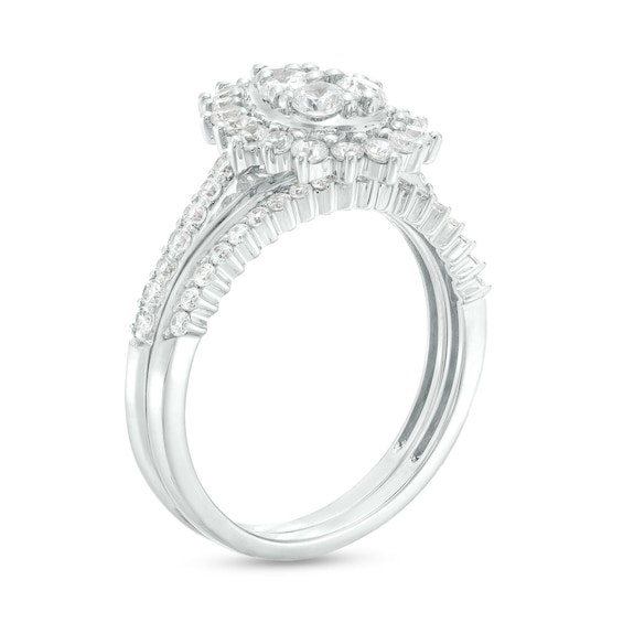 1 CT. T.w. Pear-Shaped Multi-Diamond Floral Frame Bridal Set in 10K White Gold (J/I3)