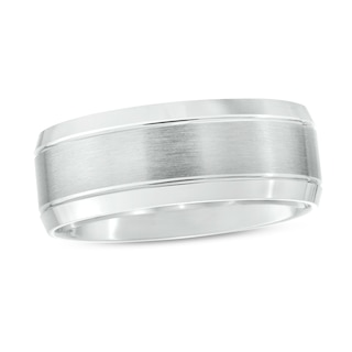 Men's 8.0mm Brushed Stepped Edge Wedding Band in 14K White Gold