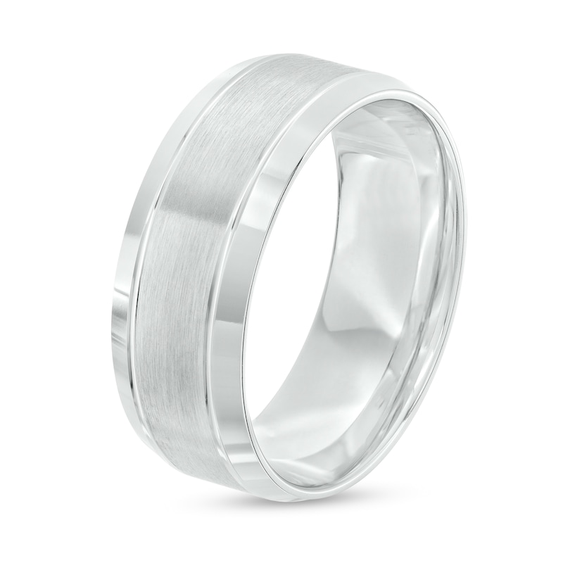 Main Image 3 of Men's 8.0mm Brushed Stepped Edge Wedding Band in 14K White Gold - Size 10