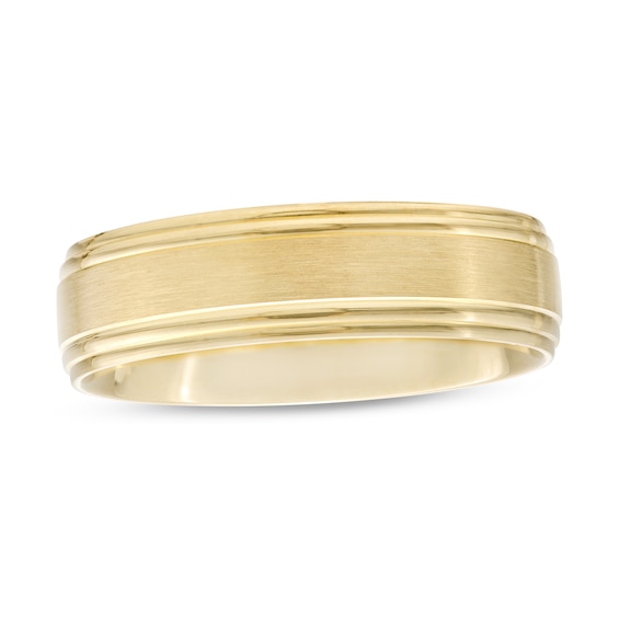 Men's 6.0mm Brushed Stepped Edge Wedding Band in 14K Gold - Size 10