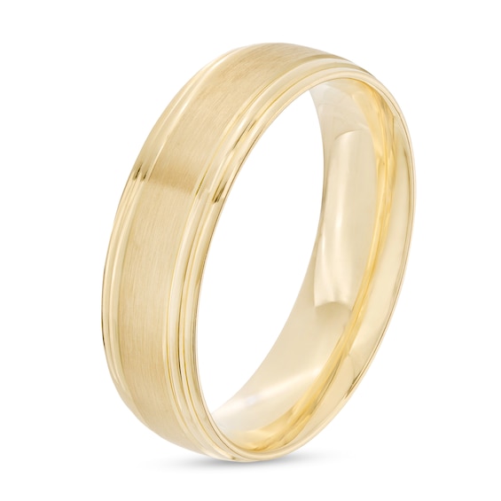 Men's 6.0mm Brushed Stepped Edge Wedding Band in 14K Gold - Size 10