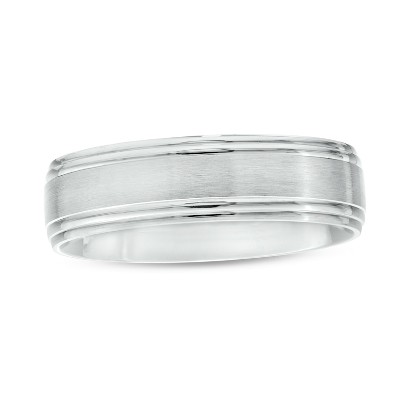 Main Image 1 of Men's 6.0mm Brushed Stepped Edge Wedding Band in 14K White Gold - Size 10