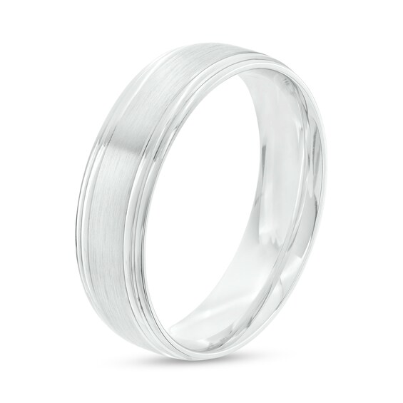 Men's 6.0mm Brushed Stepped Edge Wedding Band in 14K White Gold - Size 10