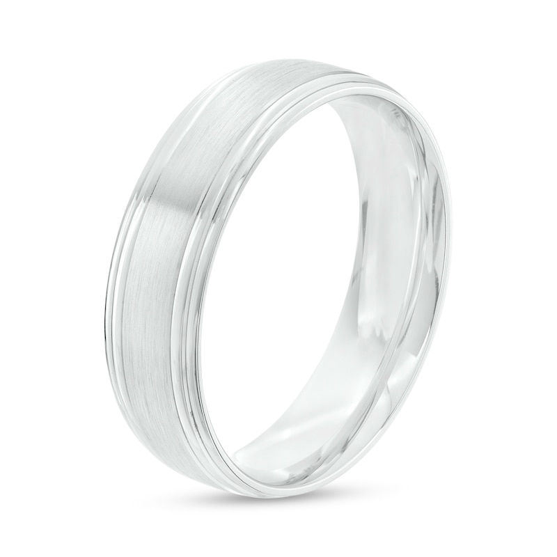 Main Image 3 of Men's 6.0mm Brushed Stepped Edge Wedding Band in 14K White Gold - Size 10