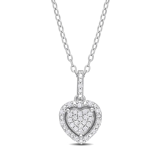 1/6 CT. T.w. Heart-Shaped Multi-Diamond Frame Pendant in Sterling Silver