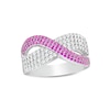 Thumbnail Image 1 of Lab-Created Pink and White Sapphire Crossover Twist Ribbon Ring in Sterling Silver