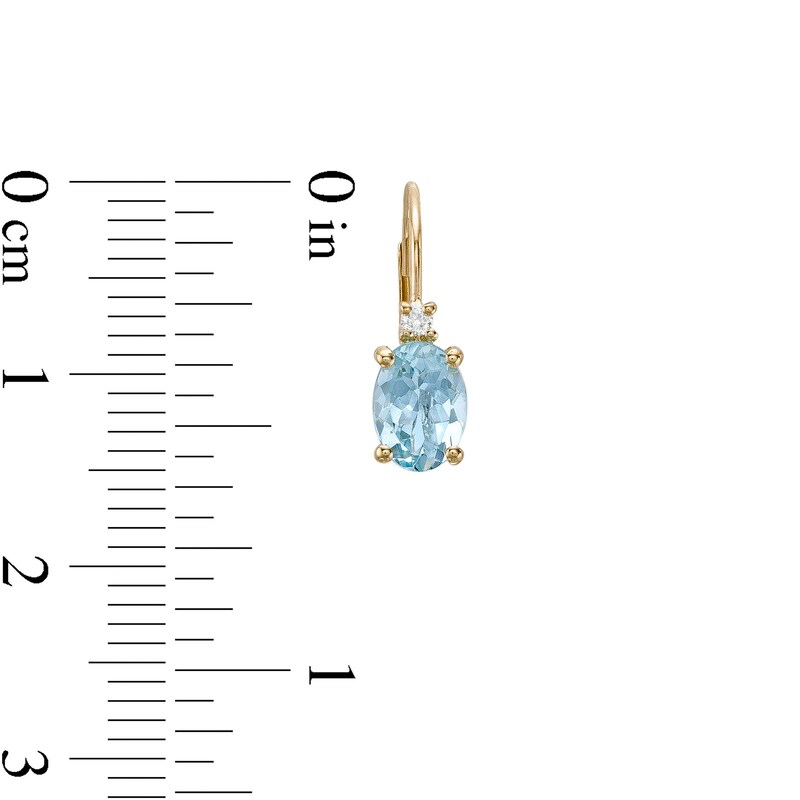 Main Image 3 of Oval Aquamarine and 1/20 CT. T.W. Diamond Drop Earrings in 10K Gold