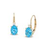 Thumbnail Image 1 of Oval Swiss Blue Topaz and 1/20 CT. T.W. Diamond Drop Earrings in 10K Gold