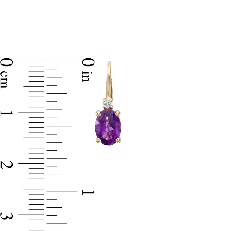 Main Image 3 of Oval Amethyst and 1/20 CT. T.W. Diamond Drop Earrings in 10K Gold