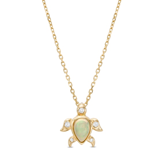 Pear-Shaped Opal and 1/20 CT. T.w. Diamond Turtle Pendant in 10K Gold